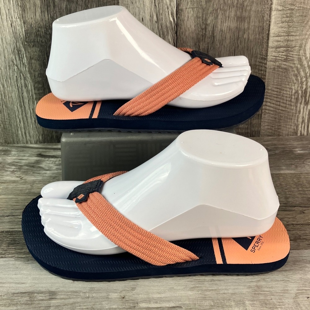 Sperry Top-Sider Womens Navy Coral Webbing Leather Flip Flop Sandals STS83616 7M